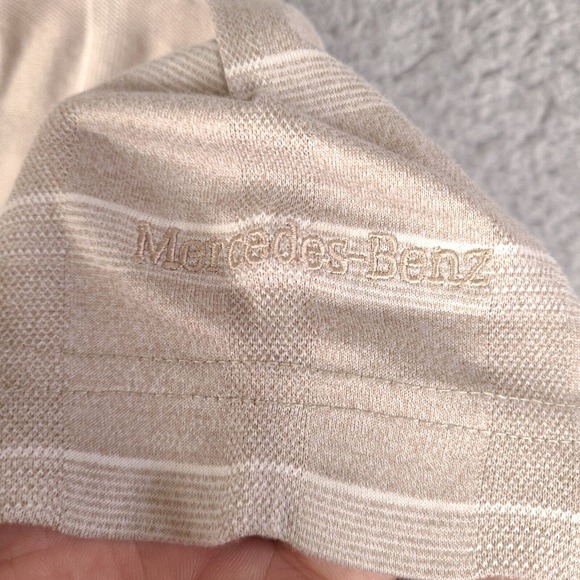 Mercedes Benz Polo Shirt Mens Large Brown Striped Short Sleeve Egyptian Cotton - Picture 10 of 16